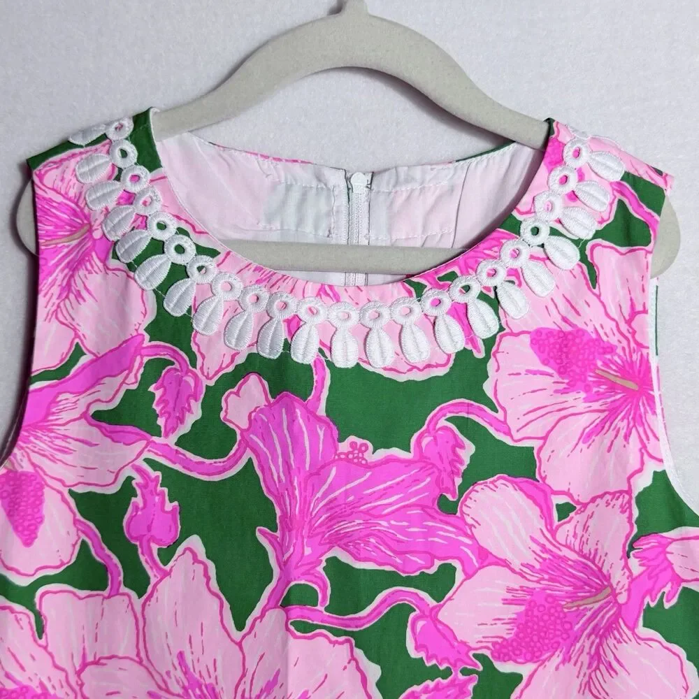 Lilly Pulitzer Kelly Green Hibis Kiss Floral Classic Shift Dress Girl's Size 10